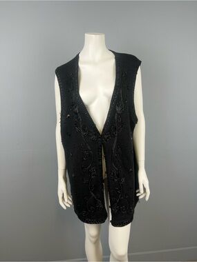 Michel Antoni Studios Vintage Black Embellished V-Neck Sleeveless Sweater Vest
